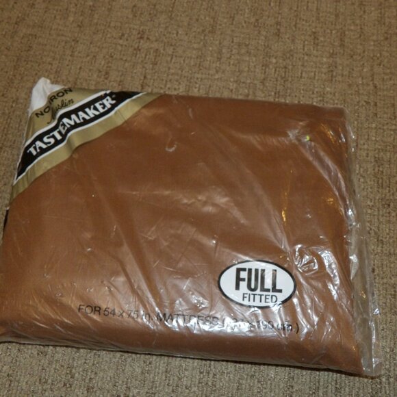 Vintage 1970's Tastemaker Retro Mod Brown Full Fitted Sheet NOS - Picture 1 of 3
